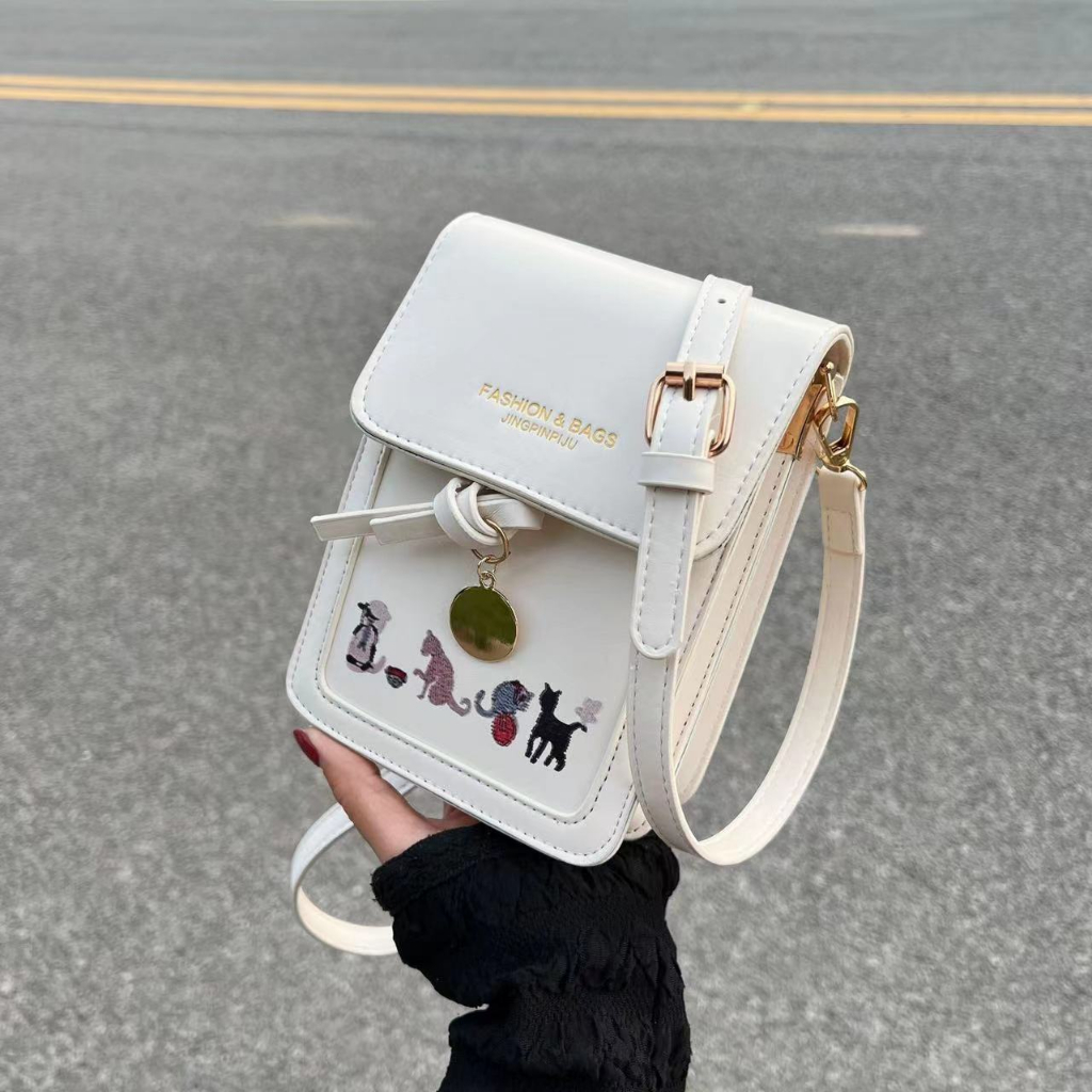 Túi Đeo Vai Hình Vuông Nhỏ In Họa Tiết Hoạt Hình Phong Cách Hàn Quốc Thời Trang Cho Nữ Điện Thoại 2 Ngăn Retro Túi