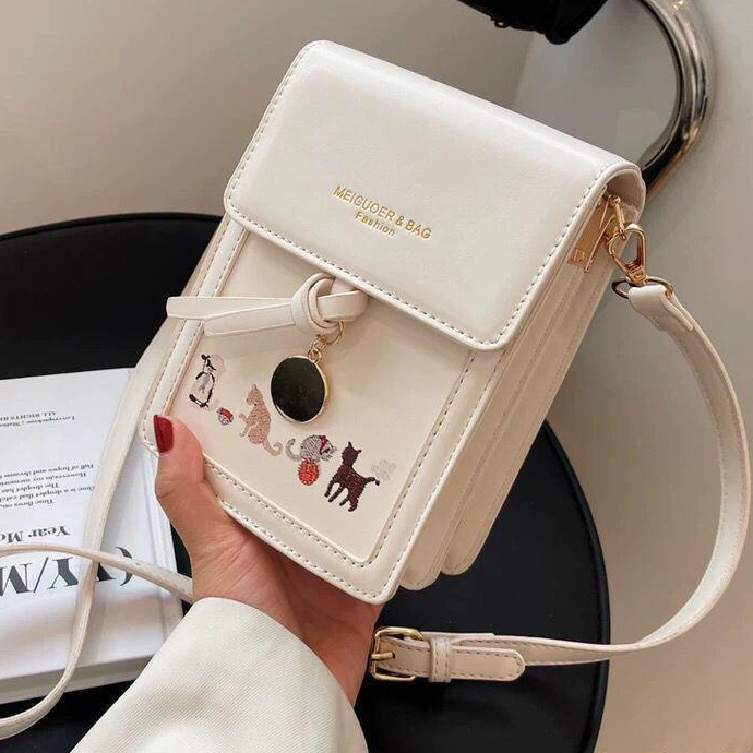 Túi Đeo Vai Hình Vuông Nhỏ In Họa Tiết Hoạt Hình Phong Cách Hàn Quốc Thời Trang Cho Nữ Điện Thoại 2 Ngăn Retro Túi