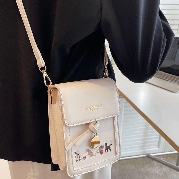 Túi Đeo Vai Hình Vuông Nhỏ In Họa Tiết Hoạt Hình Phong Cách Hàn Quốc Thời Trang Cho Nữ Điện Thoại 2 Ngăn Retro Túi