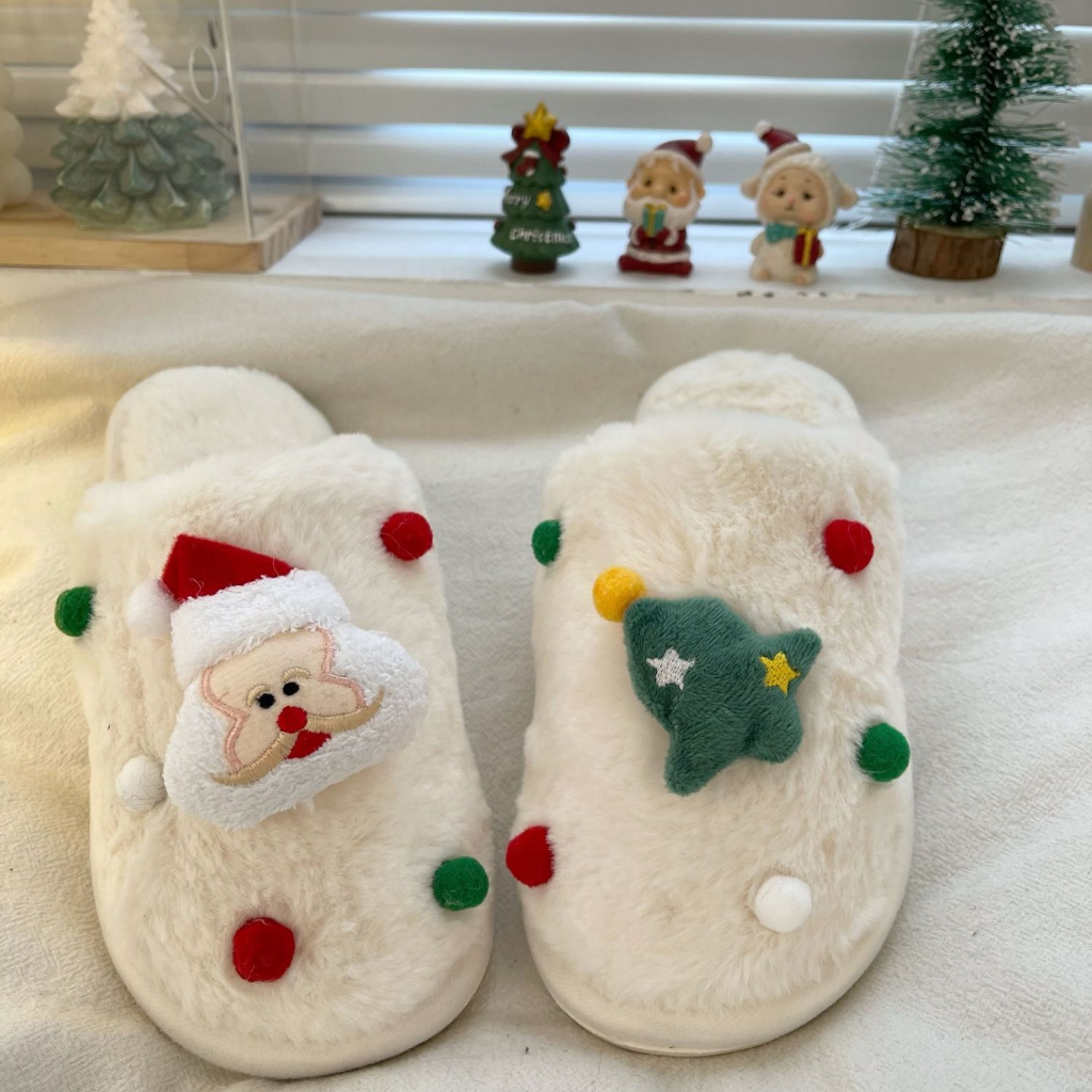 🎅Có Hàng Sẵn🎅Dép Bông Đi Trong Nhà Bằng Vải cotton Phong Cách Giáng Sinh Dễ Thương