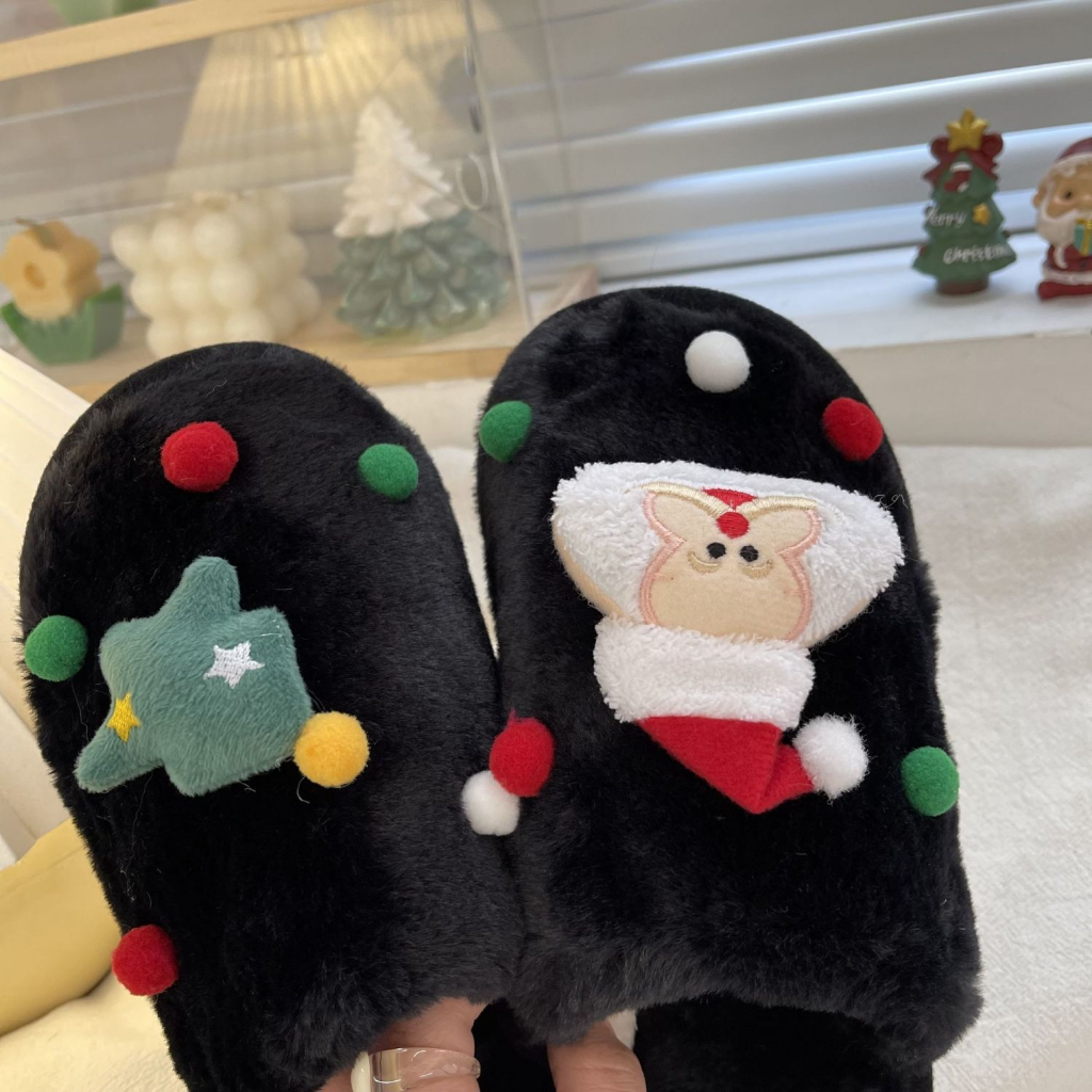 🎅Có Hàng Sẵn🎅Dép Bông Đi Trong Nhà Bằng Vải cotton Phong Cách Giáng Sinh Dễ Thương