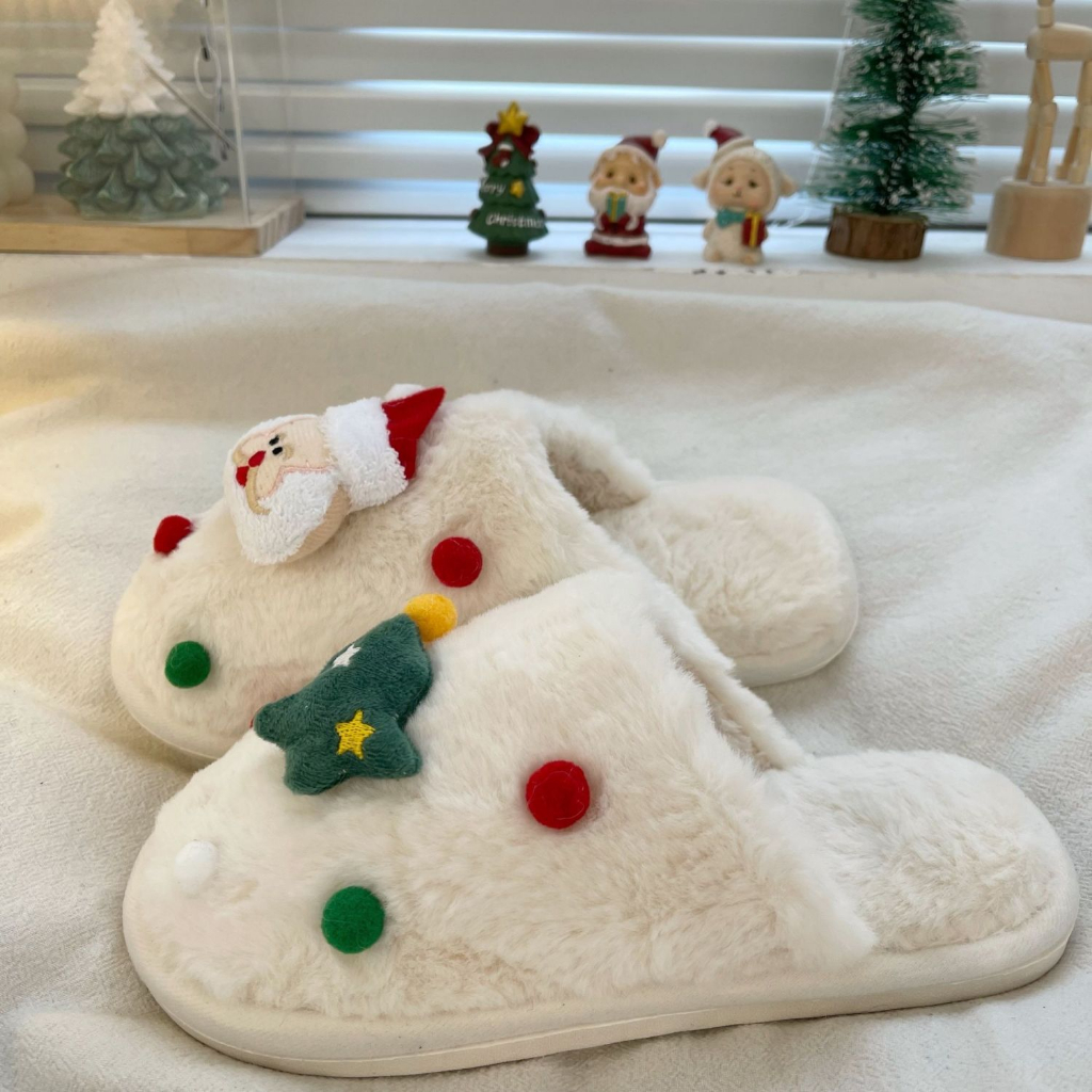 🎅Có Hàng Sẵn🎅Dép Bông Đi Trong Nhà Bằng Vải cotton Phong Cách Giáng Sinh Dễ Thương