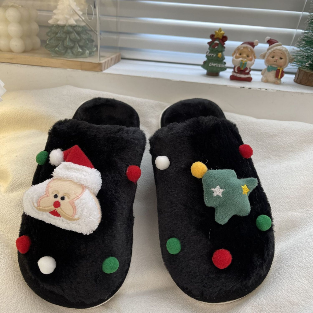 🎅Có Hàng Sẵn🎅Dép Bông Đi Trong Nhà Bằng Vải cotton Phong Cách Giáng Sinh Dễ Thương