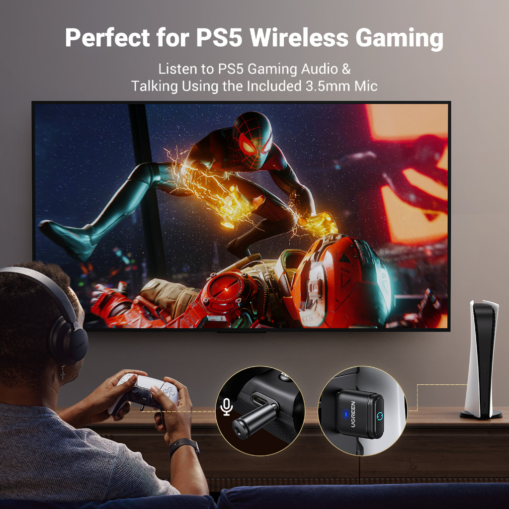Ugreen Bộ Truyền Tín Hiệu Bluetooth 5.3 Kèm Micro 3.5mm Cho ps4 / ps5 / switch / pc