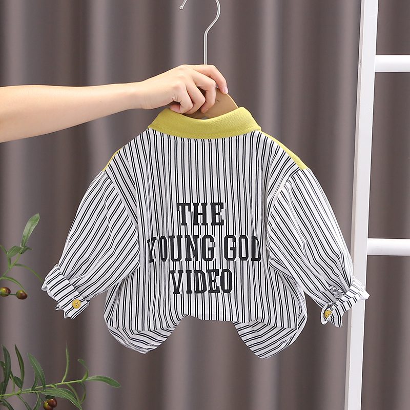 Áo Sơ Mi Tay Dài Đính Nút Họa Tiết Kẻ Sọc Cho Bé Trai