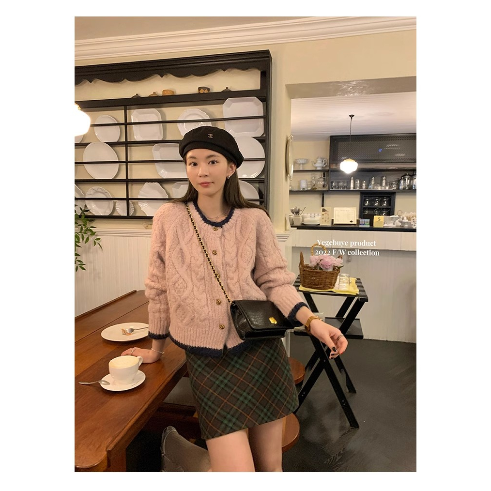 Áo Khoác cardigan Dệt Kim Màu Sắc Tương Phản Phong Cách Hàn Quốc Thời Trang Thu Đông Cho Nữ