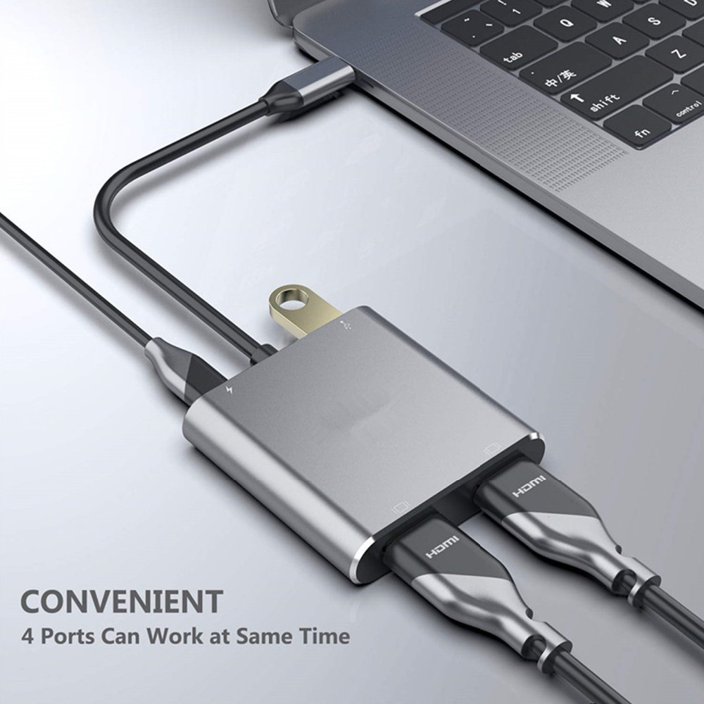 Đế Sạc Nhanh 4 Trong 1 Chuyển Đổi Cổng type-c Sang hdmi * 2 4k usb3.0 pd