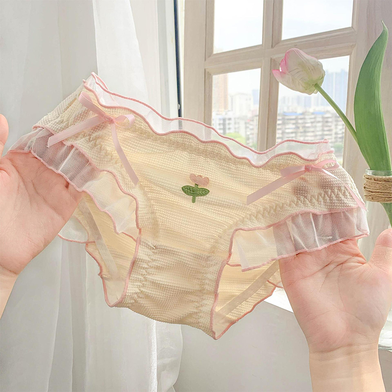 Quần Lót Ren Lưng Thấp Cột Dây Và Nơ Cho Nữ 40-70kg