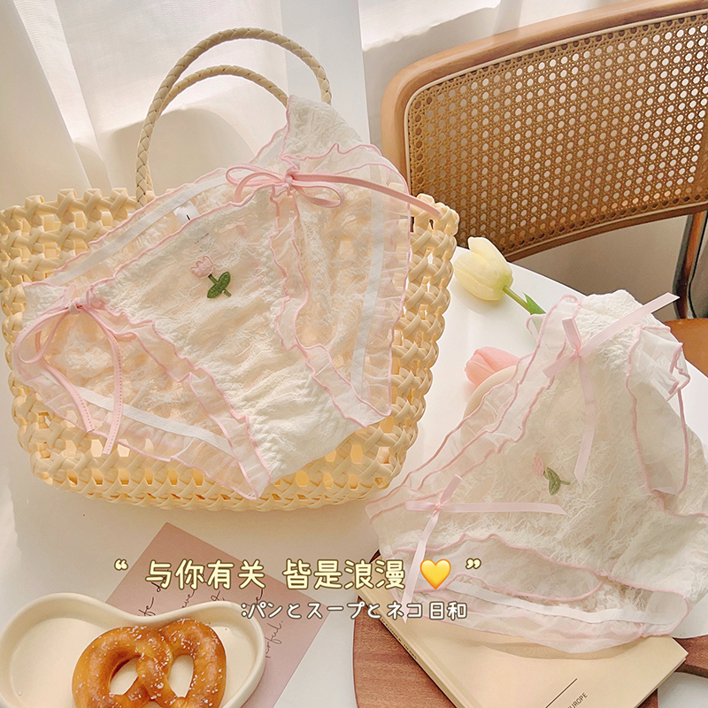 Quần Lót cotton Lưng Thấp Phối Ren Dễ Thương Thoải Mái Cho Nữ