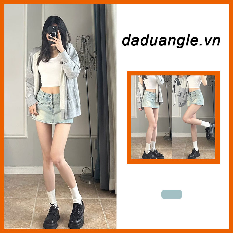 Chân váy DaDuHey dáng chữ A phong cách retro thời trang Mỹ INS cá tính