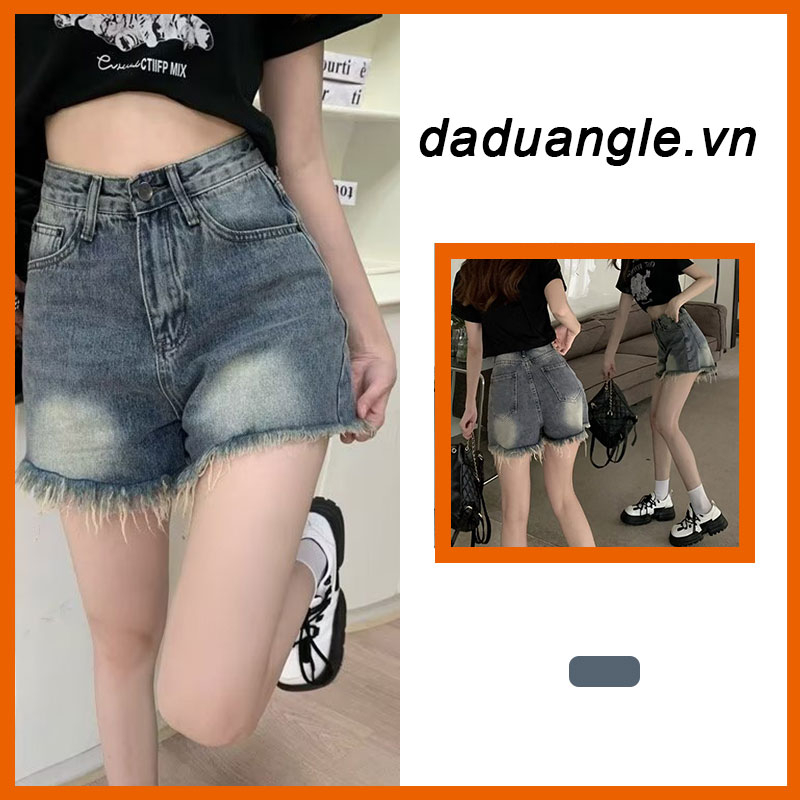 Quần short jean DADUHEY vải denim lưng cao viền thô thời trang phong cách Hàn Quốc