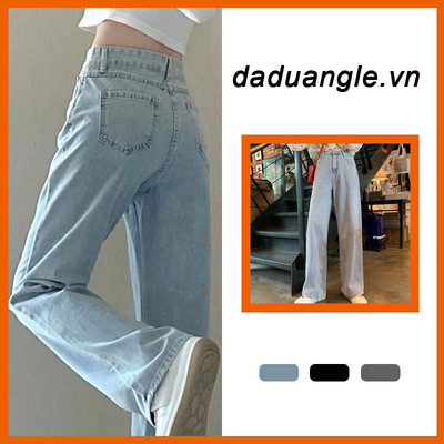 Daduhey Quần Jeans Nữ Lưng Cao Ống Rộng Palazo