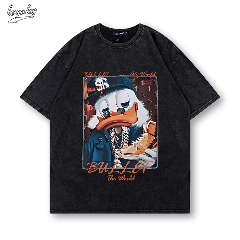 Áo thun nam BEEYANBUY Y0442 100% cotton giặt vintage đường phố ulzzang unisex