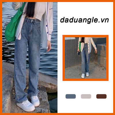 DaDuHey (6 Màu) Quần Jean Ống Rộng Retro Phong Cách Hàn Quốc Rời Thẳng Quần Jean Eo Cao Drap Lau Quần Jean