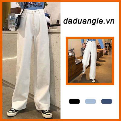 Daduhey Quần jean ống rộng eo cao phong cách Hàn Quốc trẻ trung
