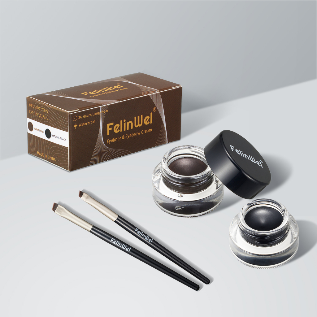 Bộ gel kẻ mắt và chân mày FELINWEL 2 màu với 2 cọ trang điểm