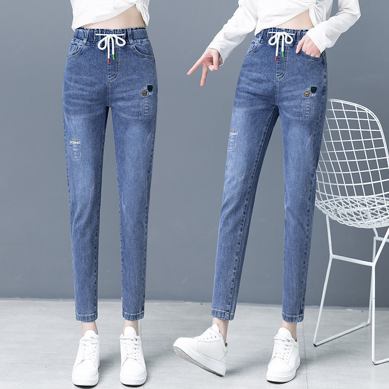 Quần Jeans harem Mỏng Dáng Suông Lưng Cao Co Giãn Thời Trang Xuân Thu 2022 Dành Cho Nữ