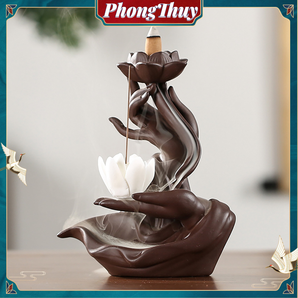 Thác Khói Trầm Hương - Thác Phật Thủ Bằng Gốm để xông trầm, đốt trầm tạo khói phong thủy sáng tạo Trang trí nhà 【PhongThuy】