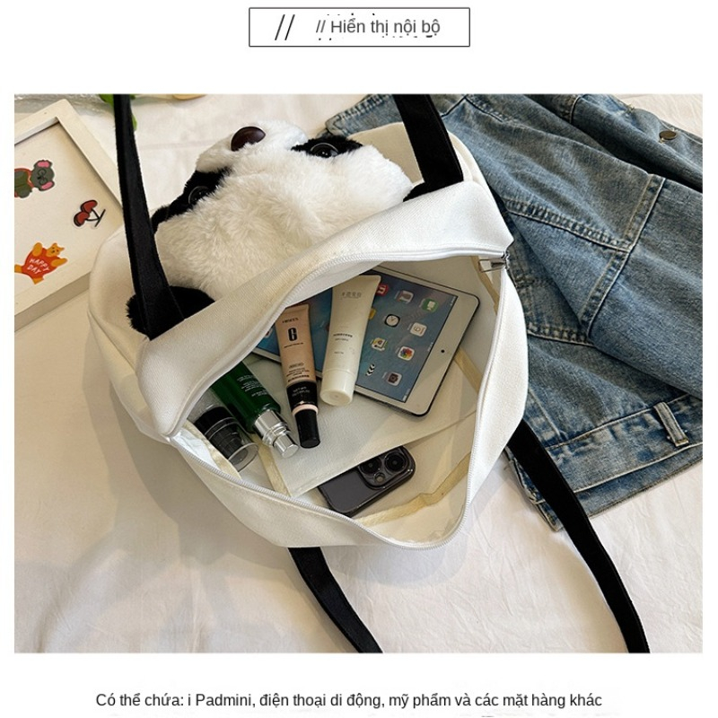 Túi tote Vải canvas Hình Gấu Trúc Hoạt Hình Nhật Bản Dễ Thương Thời Trang 2023 Cho Nữ