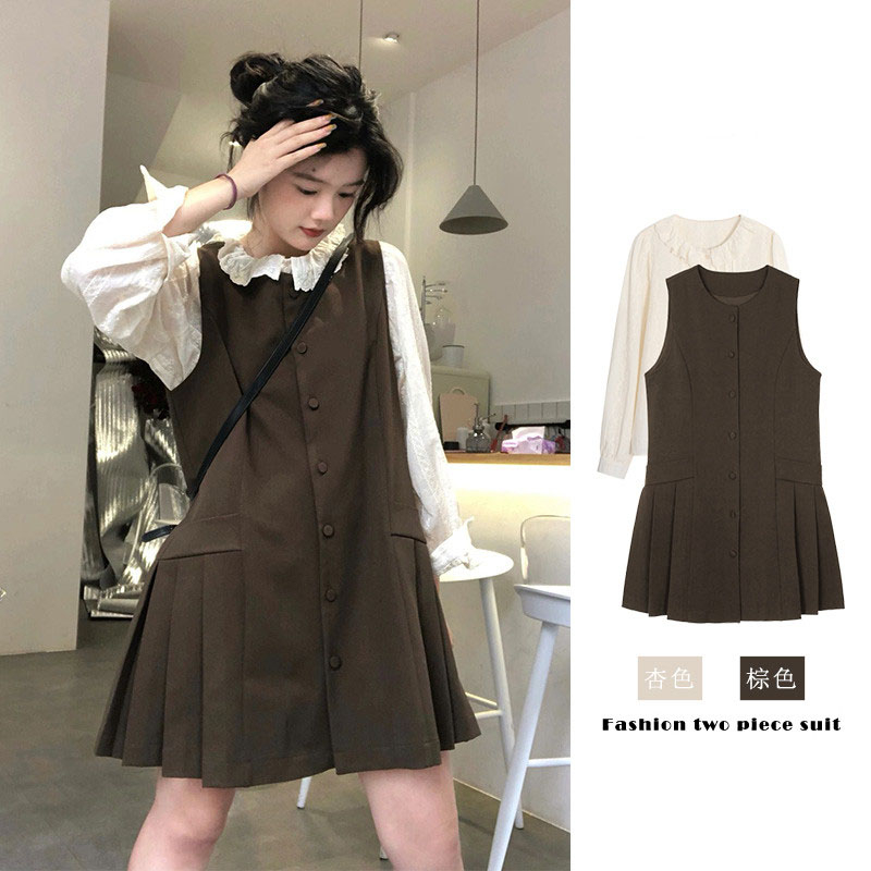 Set Áo Ren + Đầm Yếm Phong Cách retro Cho Nữ
