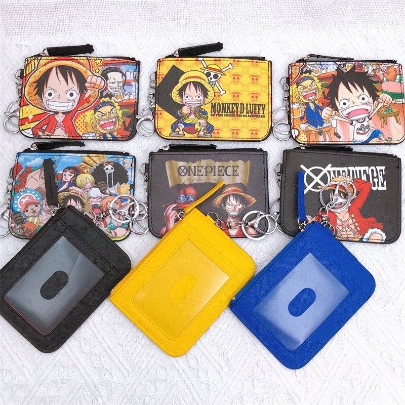 Hoạt Hình Ví Đựng Tiền Xu / Thẻ Đa Năng Bằng Da pu Họa Tiết one piece luffy Có Móc Khóa
