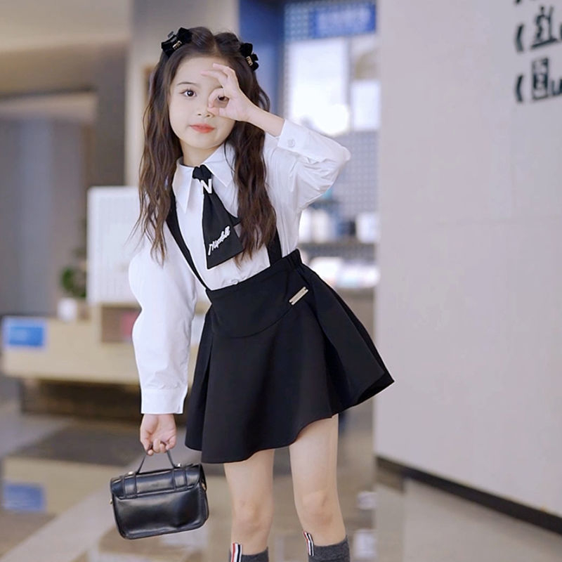 Set Áo Sơ Mi Và Chân Váy Đáng Yêu Cho Bé Gái 3-14 Tuổi