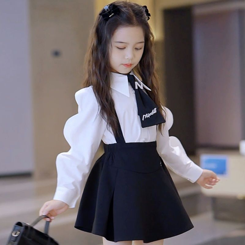 Set Áo Sơ Mi Và Chân Váy Đáng Yêu Cho Bé Gái 3-14 Tuổi