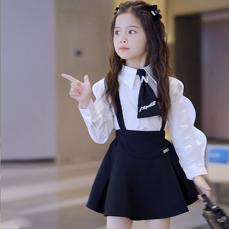 Set Áo Sơ Mi Và Chân Váy Đáng Yêu Cho Bé Gái 3-14 Tuổi