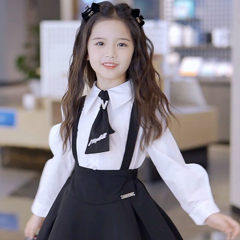 Set Áo Sơ Mi Và Chân Váy Đáng Yêu Cho Bé Gái 3-14 Tuổi