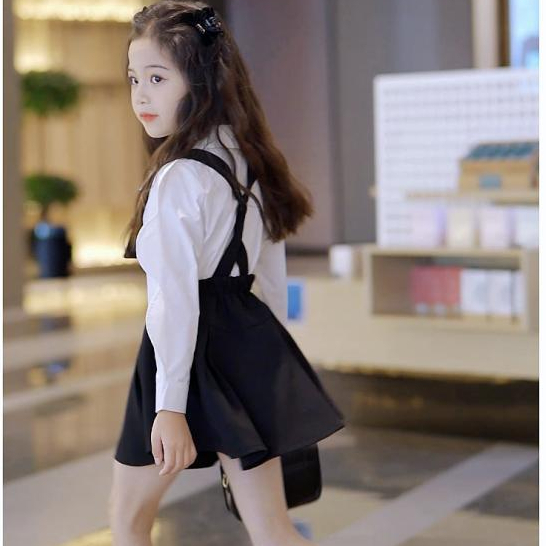 Set Áo Sơ Mi Và Chân Váy Đáng Yêu Cho Bé Gái 3-14 Tuổi