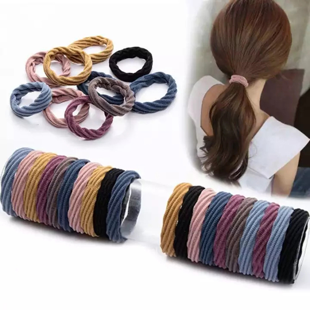 Set 10 Dây Cột Tóc Màu Đen Co Giãn Dành Cho Nữ