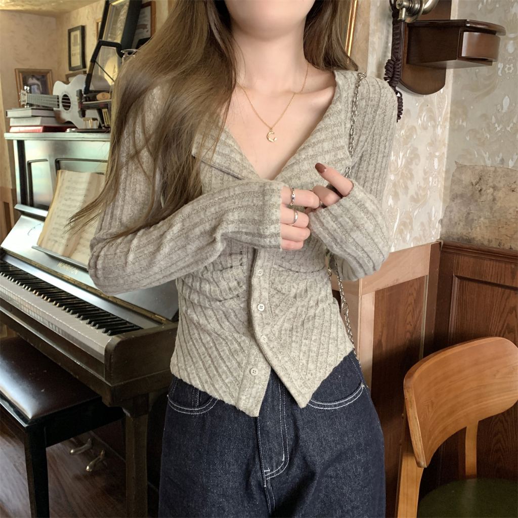 NUZIRO Áo cardigan Dệt Kim Tay Dài Cổ Chữ v Thời Trang Mùa Thu Phong Cách Hàn Quốc Cho Nữ