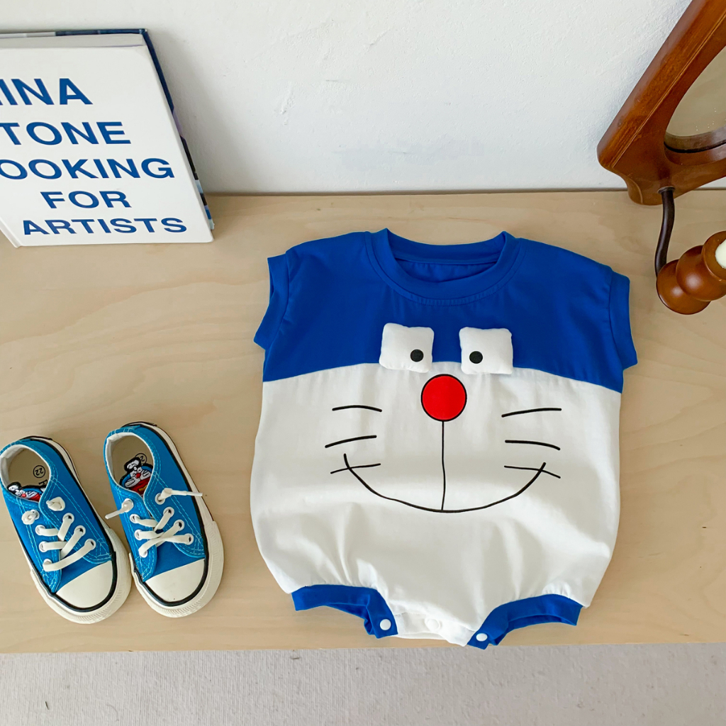 Bộ Áo Liền Quần Sát Nách In Hoạt Hình Doraemon Dễ Thương Cho Bé Sơ Sinh Từ 0-2 Tuổi