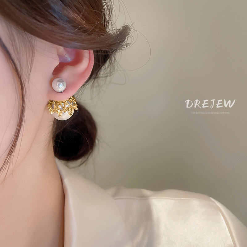 DREJEW Bông Tai Mạ Bạc Đính Kim Cương Và Ngọc Trai Nhân Tạo Thời Trang Hàn Quốc