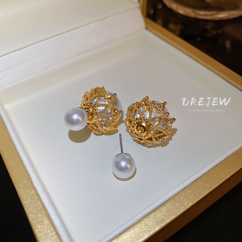 DREJEW Bông Tai Mạ Bạc Đính Kim Cương Và Ngọc Trai Nhân Tạo Thời Trang Hàn Quốc