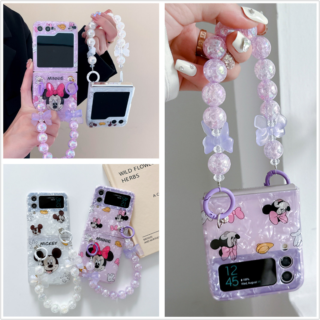 Thời Trang Ốp Điện Thoại Chống Sốc Hình mickey minnie Có Dây Xích Cho samsung galaxy z flip 3 flip 4 flip 5 5g z plip 5