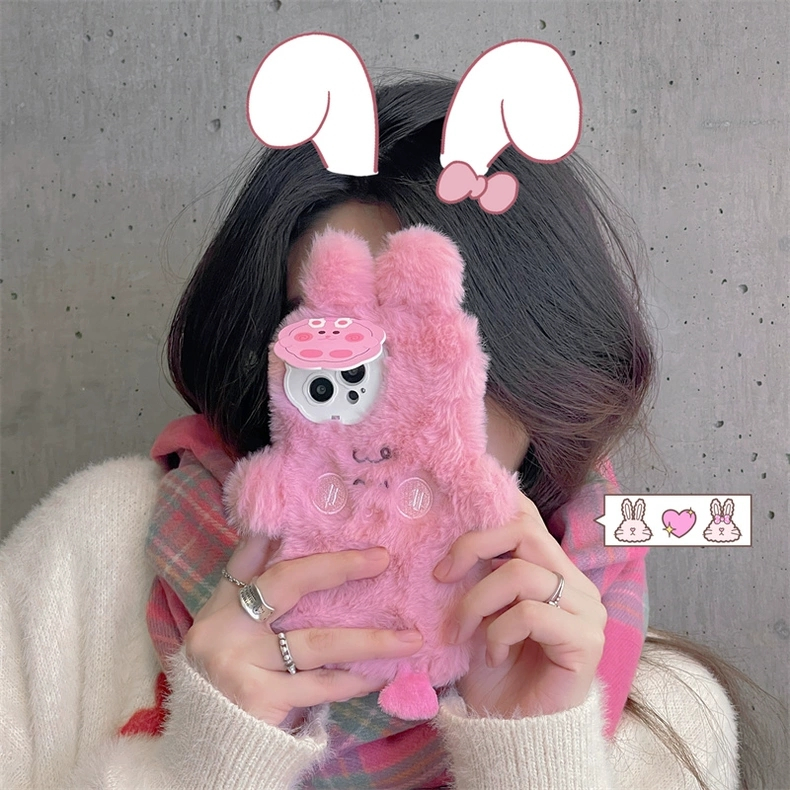 Ôp Điện Thoại Phủ Lông Hình Thỏ Hồng Dễ Thương Chống Sốc Cho Iphone 14 13Promax 12 / 11 14pro pro promax