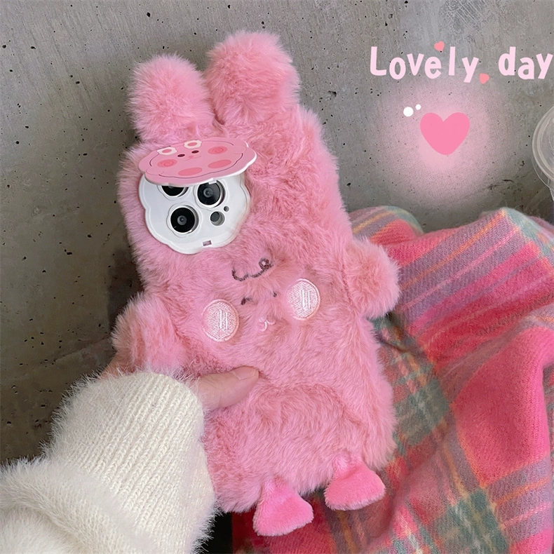 Ôp Điện Thoại Phủ Lông Hình Thỏ Hồng Dễ Thương Chống Sốc Cho Iphone 14 13Promax 12 / 11 14pro pro promax