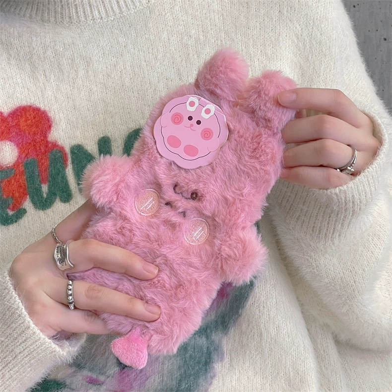 Ôp Điện Thoại Phủ Lông Hình Thỏ Hồng Dễ Thương Chống Sốc Cho Iphone 14 13Promax 12 / 11 14pro pro promax