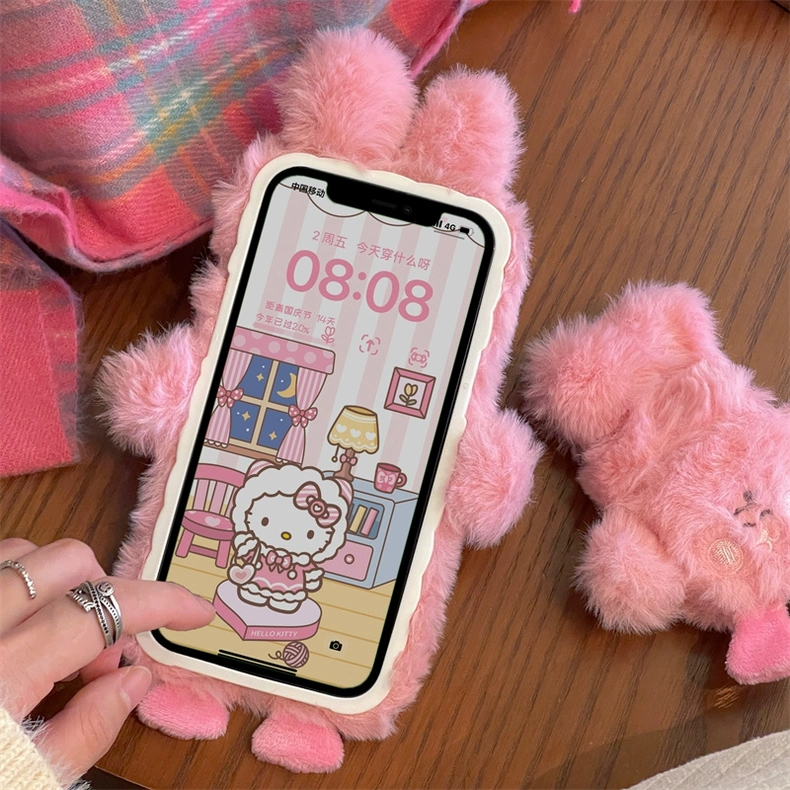 Ôp Điện Thoại Phủ Lông Hình Thỏ Hồng Dễ Thương Chống Sốc Cho Iphone 14 13Promax 12 / 11 14pro pro promax