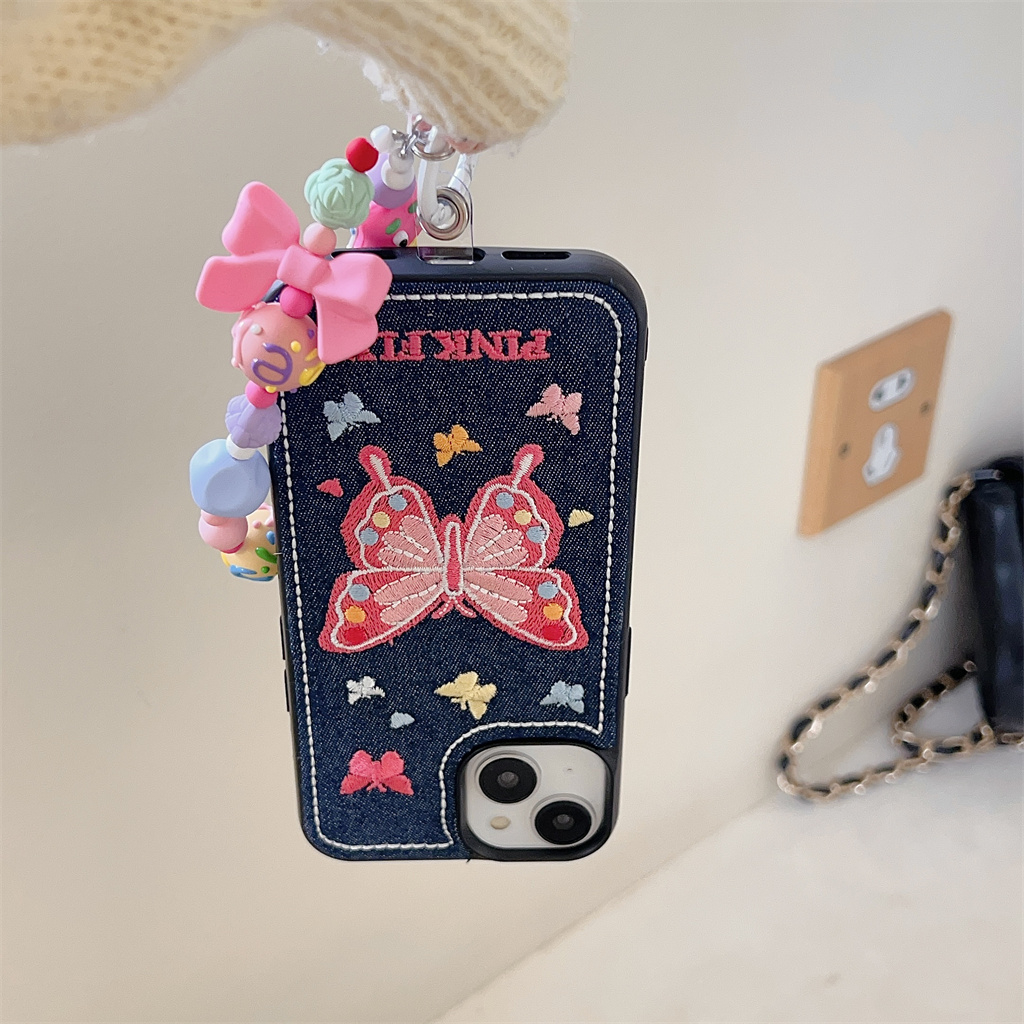 Ốp Điện Thoại tpu Mềm Họa Tiết denim Thêu Hình Bướm Cho iphone 15 pro max 14 pro max 13 pro max 12 pro