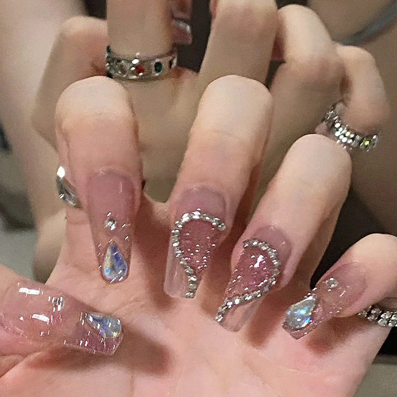 Set 24 Móng Tay Giả Đính Đá Trang Trí Cho Cô Dâu Móng Tay Giả Móng Giả Móng Giả Dài
