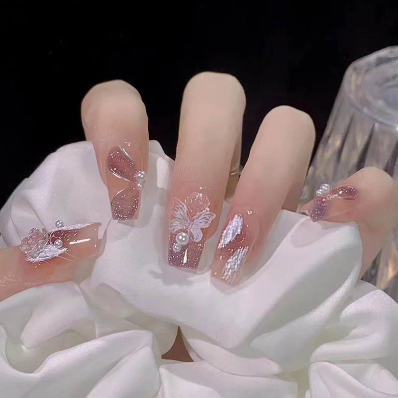 Set 24 Móng Tay Giả Đính Đá Trang Trí Cho Cô Dâu Móng Tay Giả Móng Giả Móng Giả Dài