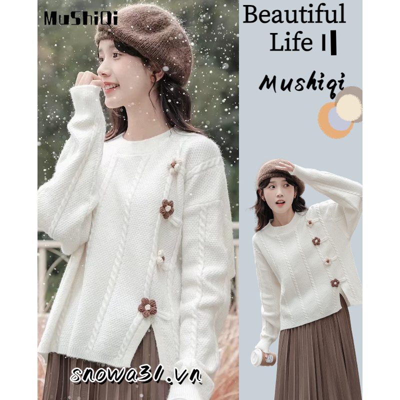 Mushiqi Áo sweater Dệt Kim Dày Dặn Thời Trang Cho Nữ