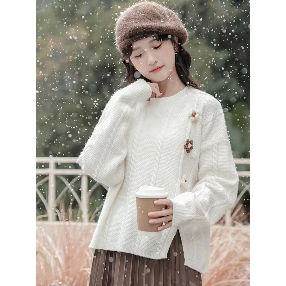 HANLU Áo sweater Dệt Kim Dày Dặn Kiểu Dáng Ngọt Ngào Cho Nữ