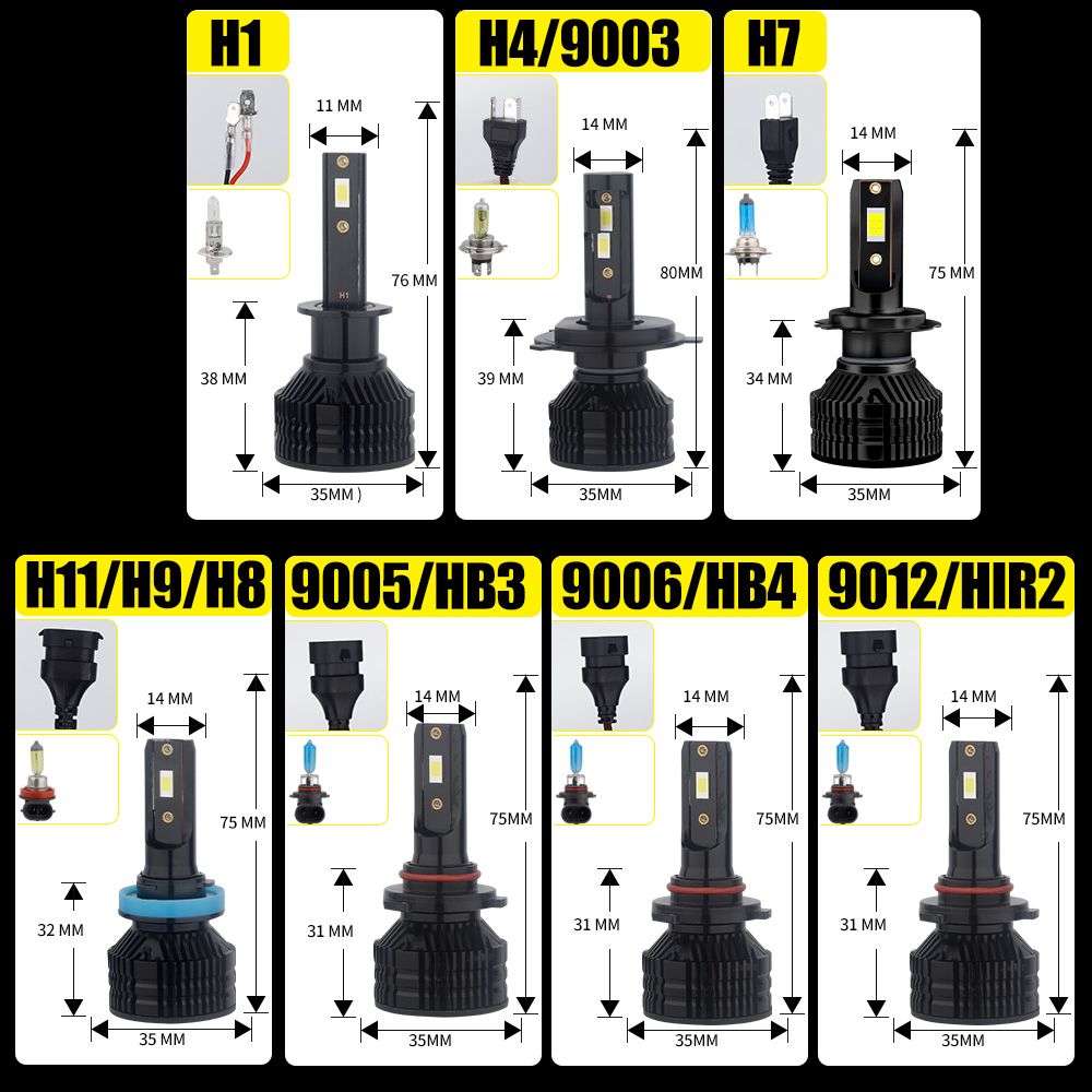 Tự Động Đèn Pha Siêu Sáng 3570 chip 60w 30000lm 6500k 9006 / hb4 9005 / hb3 h1 h8 h7 h4 h11 h9 9012