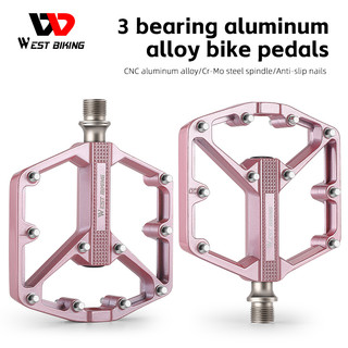 WEST BIKING Bàn đạp xe đạp ba vòng bi, bàn đạp màu hồng, bàn đạp hợp kim nhôm, chống trượt