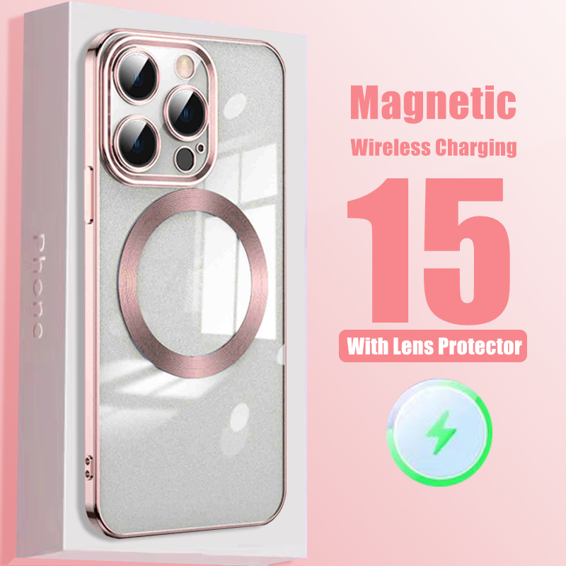 Ôp Điện Thoại Silicon Dẻo Trong Suốt Màu Hồng Dương Kèm Giá Đỡ Từ Tính Chống Sốc Cho iphone 15 pro max 12 13 14 pro max plus Ốp Lưng
