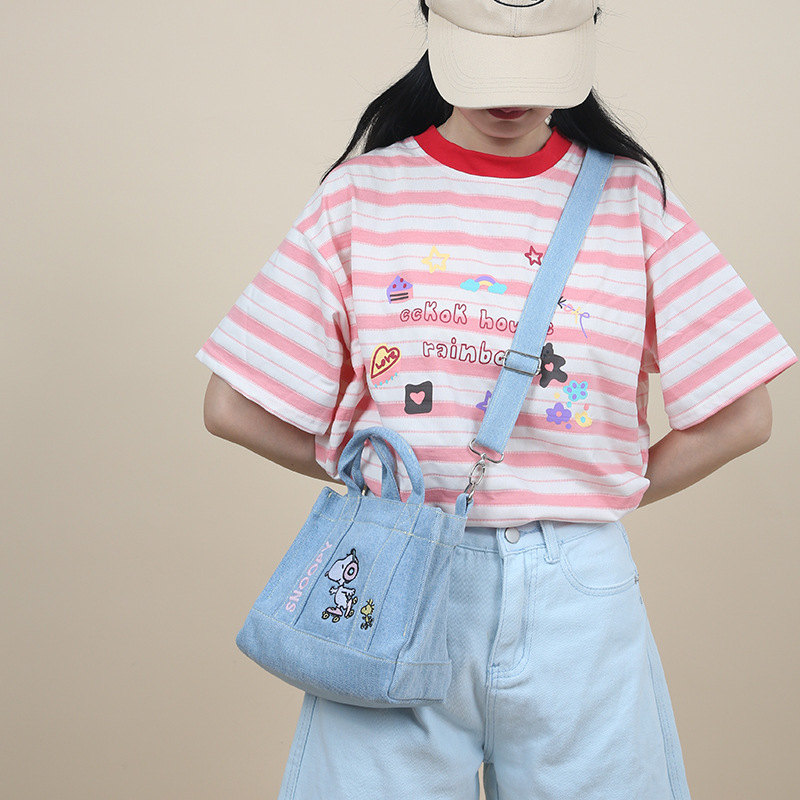 BEIBAOBAO Túi Xách denim Phối Nhung Dễ Thương Cho Nữ