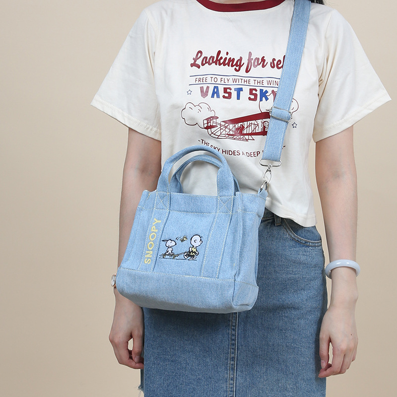 BEIBAOBAO Túi Xách denim Phối Nhung Dễ Thương Cho Nữ